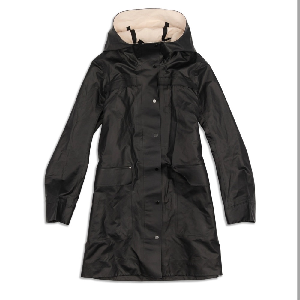 lululemon athletica Black Hooded Trench Coat with Cream Lining